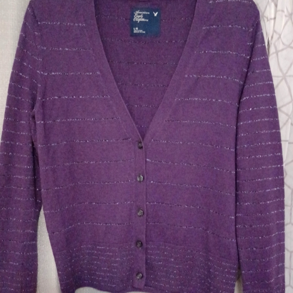 American Eagle Outfitters Cardigan Purple W/Long Sleeve Women's  Size Large